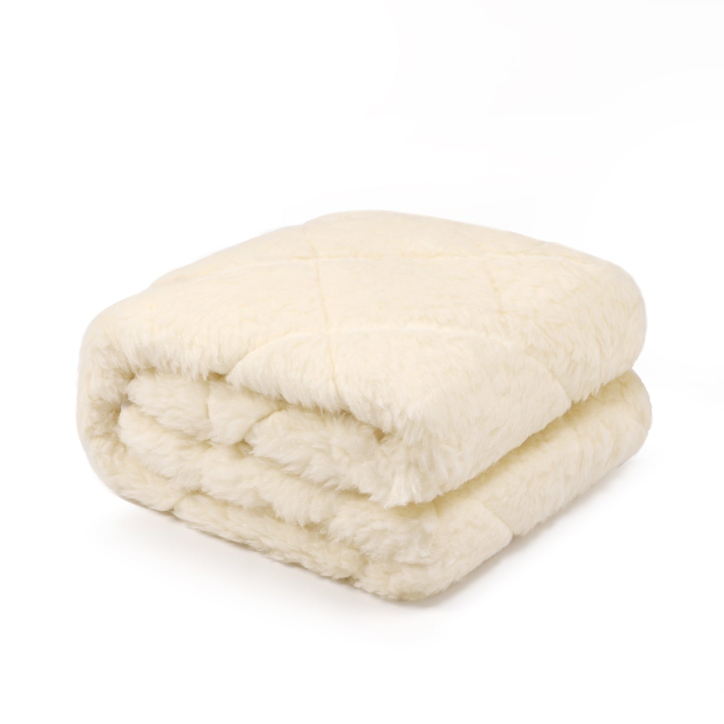A folded beige wool underlay, showing a plush, soft texture.